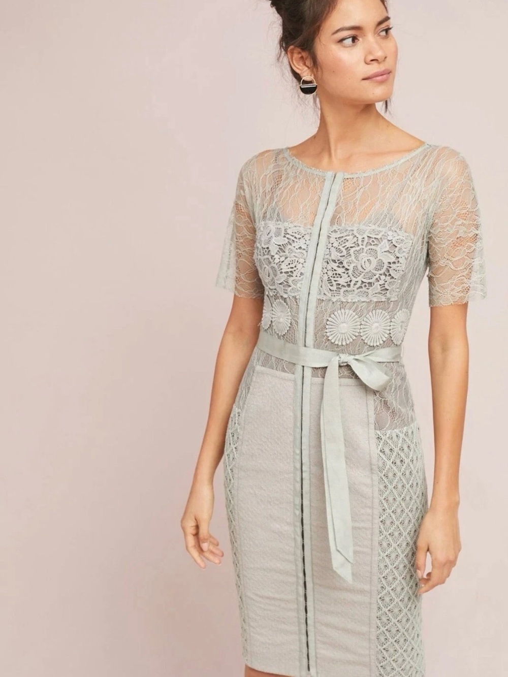 Byron Lars In Earnest Delicate Lace Sheath Dress gray size 6 Anthropologie
